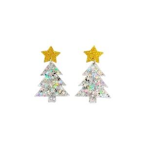 Sparkly Christmas Tree Earrings with Gold Star Dangle Holiday Festive‎ Jewelry